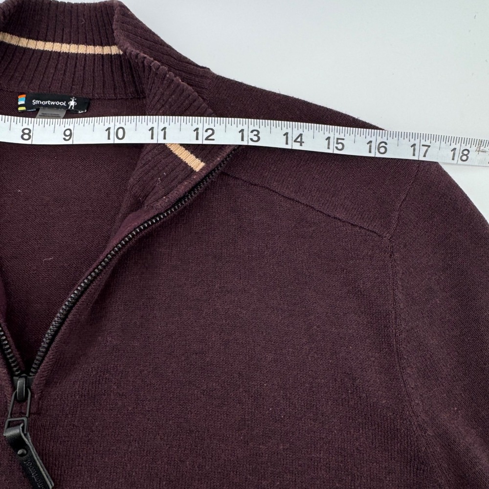 Smartwool Quarter Zip Sweater Mens M Burgundy Plum Merino Wool - Picture 4 of 12